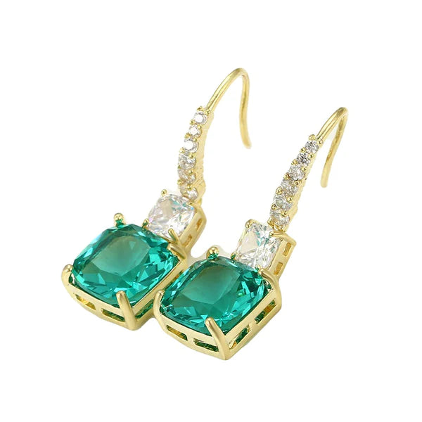 EMERALD GREEN AND WHITE GEMSTONE DROP EARRINGS