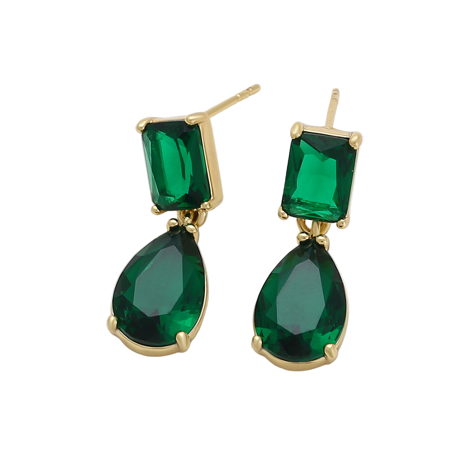 Emerald green earrings on a white background