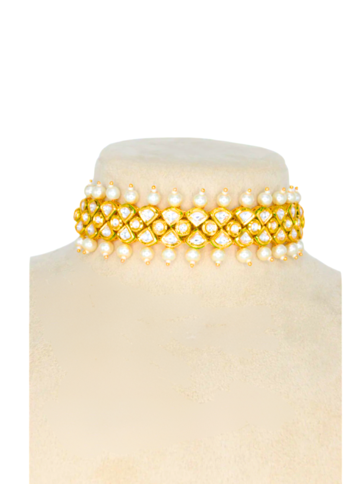 Gold pearl choker necklace set