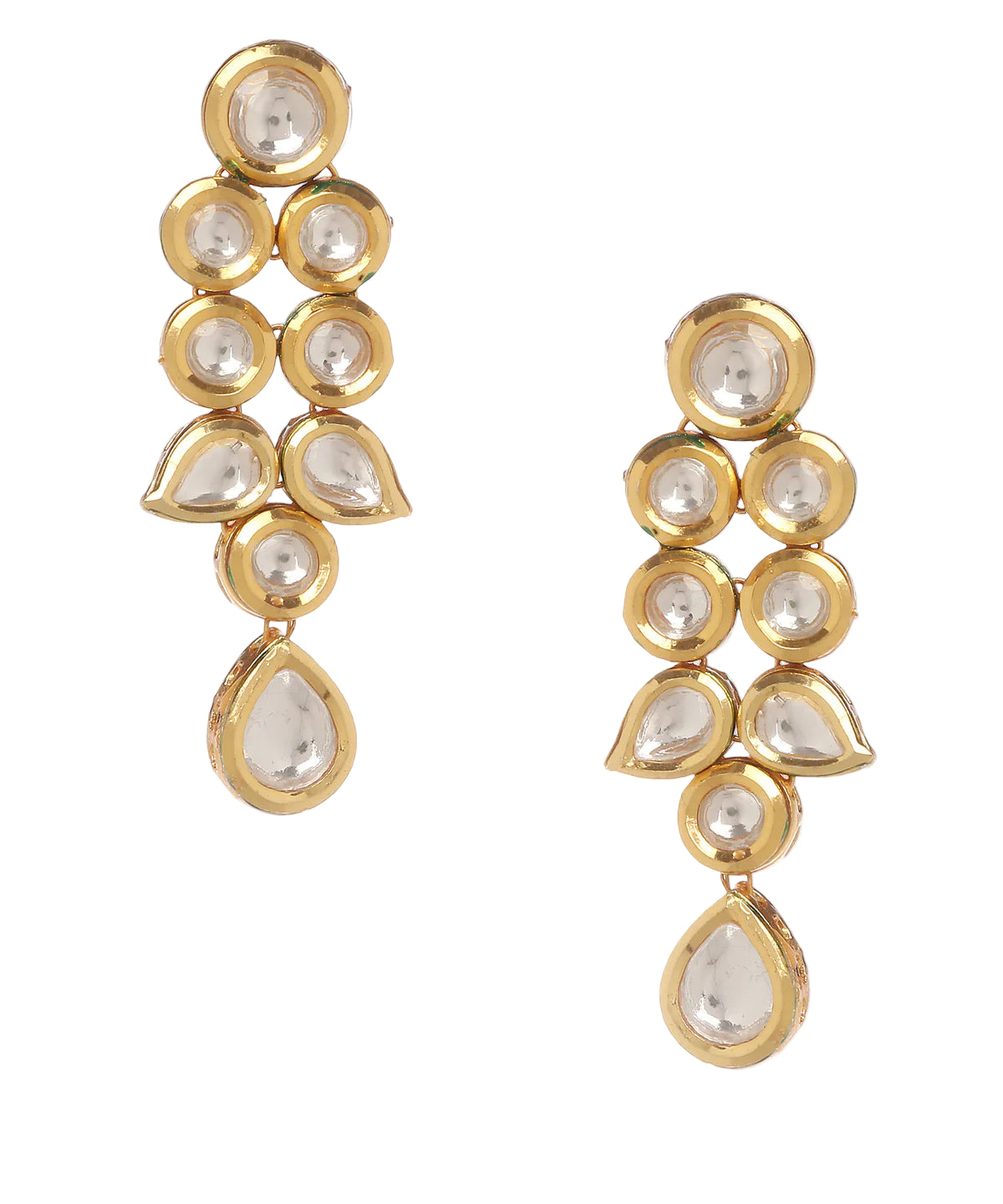 gold earrings with petal design against a white background