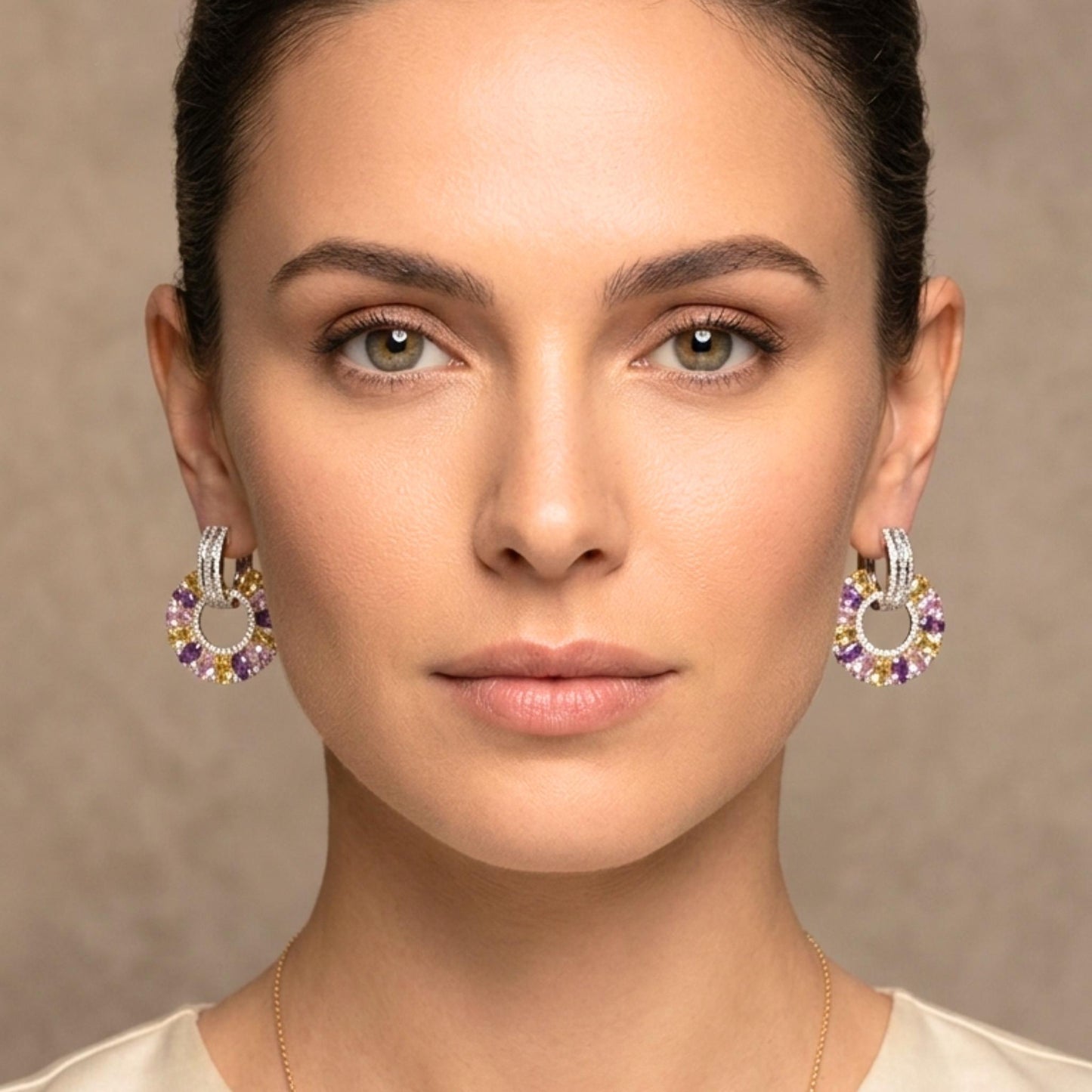 WHITE GOLD MULTICOLOUR HOOP EARRINGS