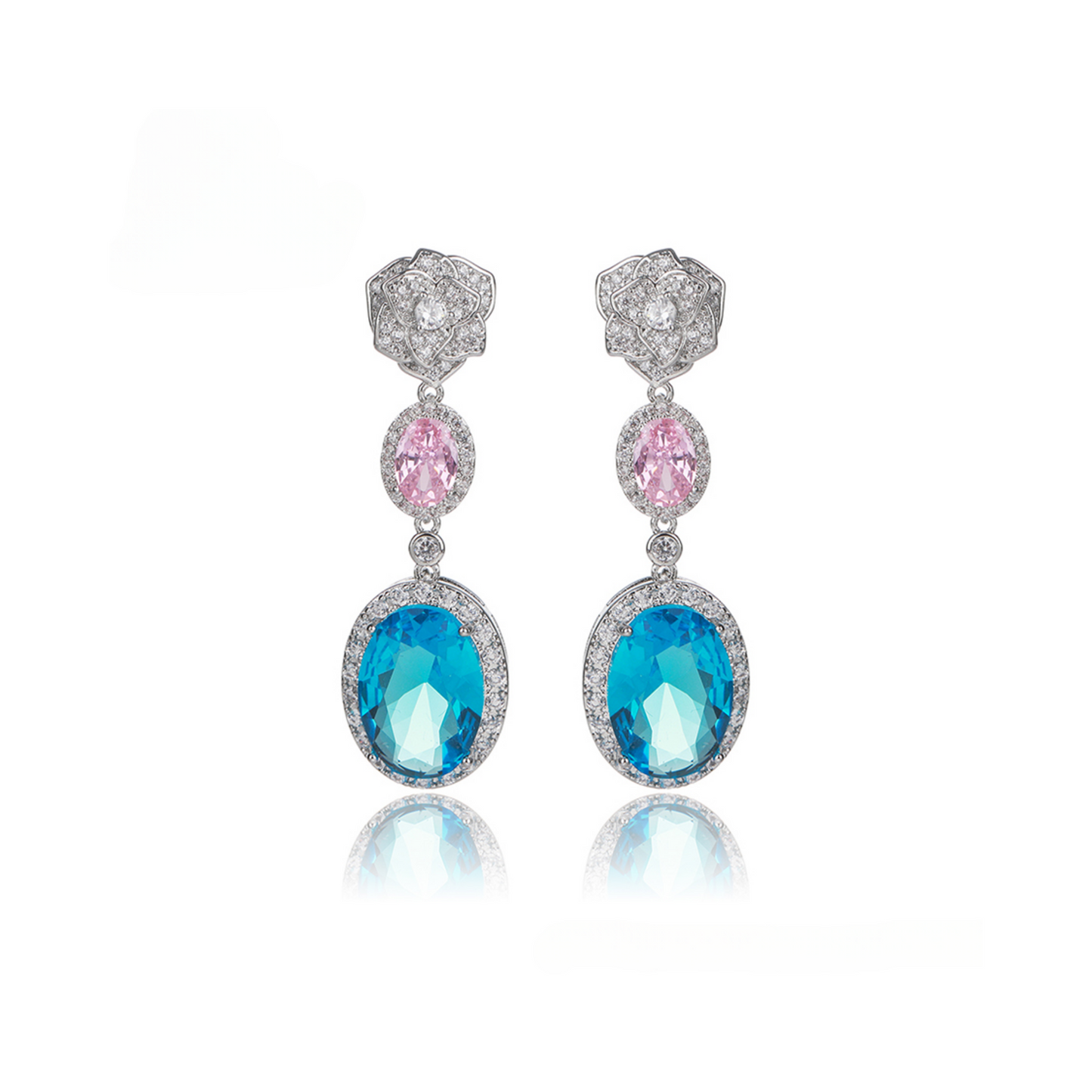 BLUE PINK AND PETAL DROP DROP EARRINGS
