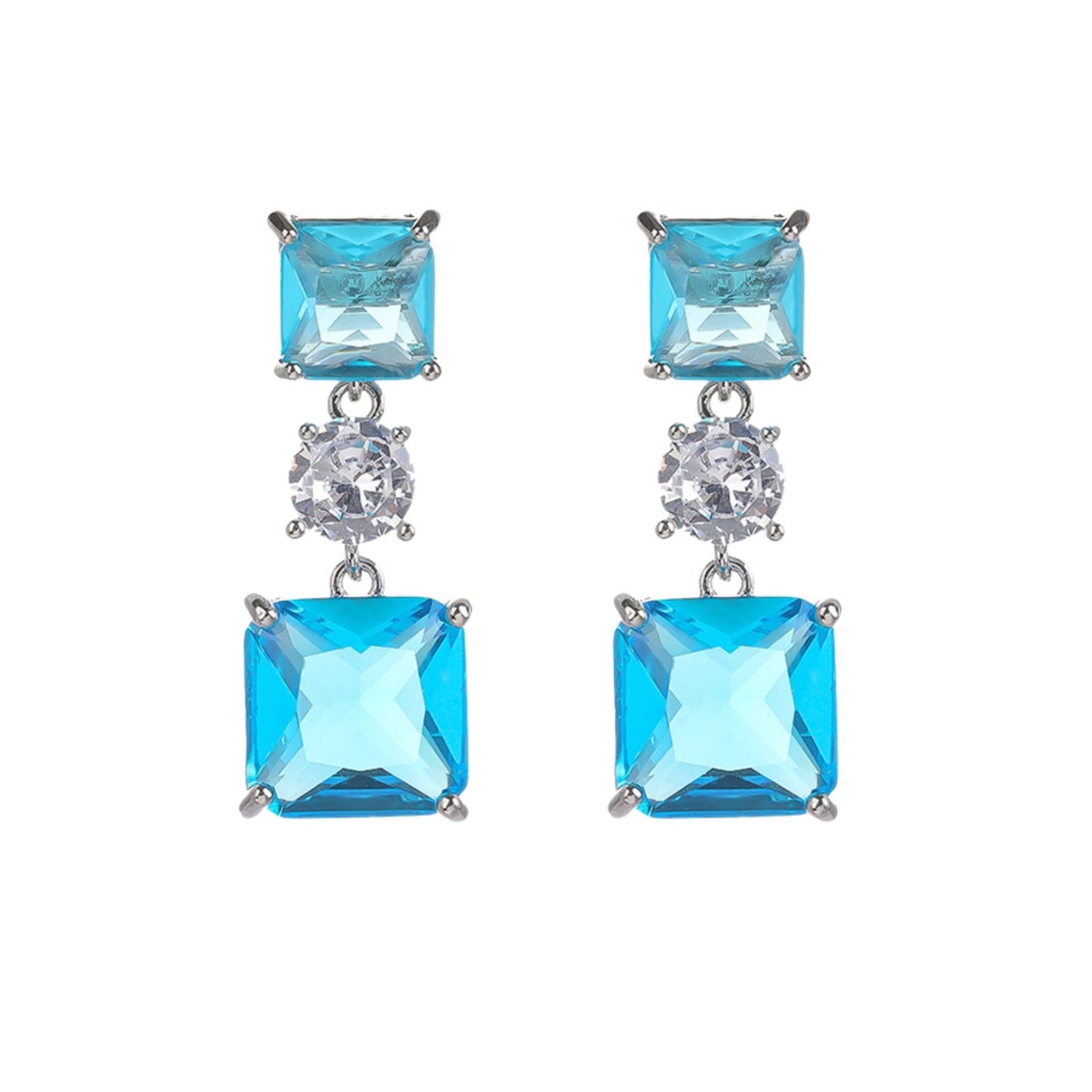 Pair of aquamarine earrings against a white background