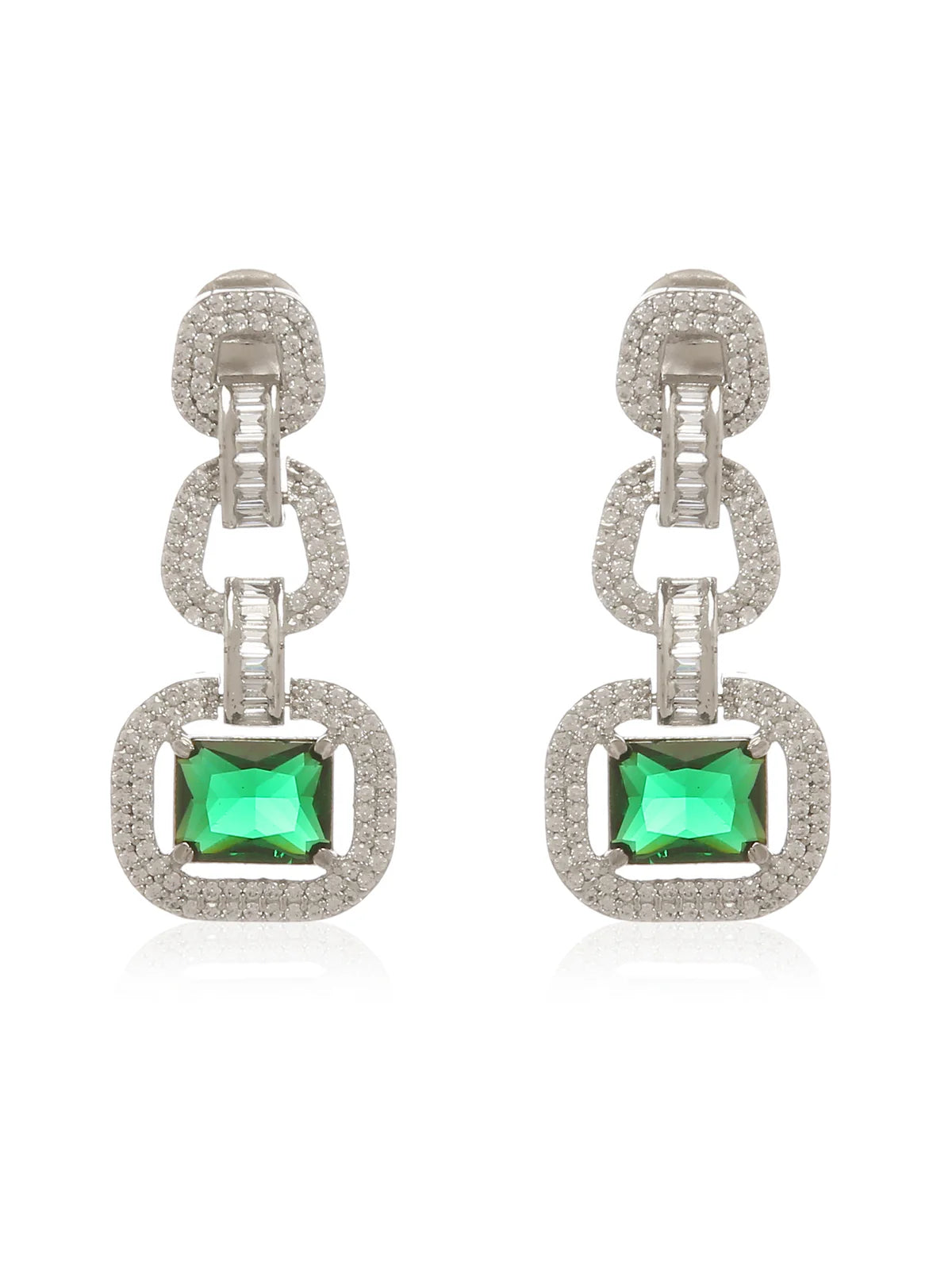 Elegant drop emerald earrings in a beautifully crafted design set against a white background