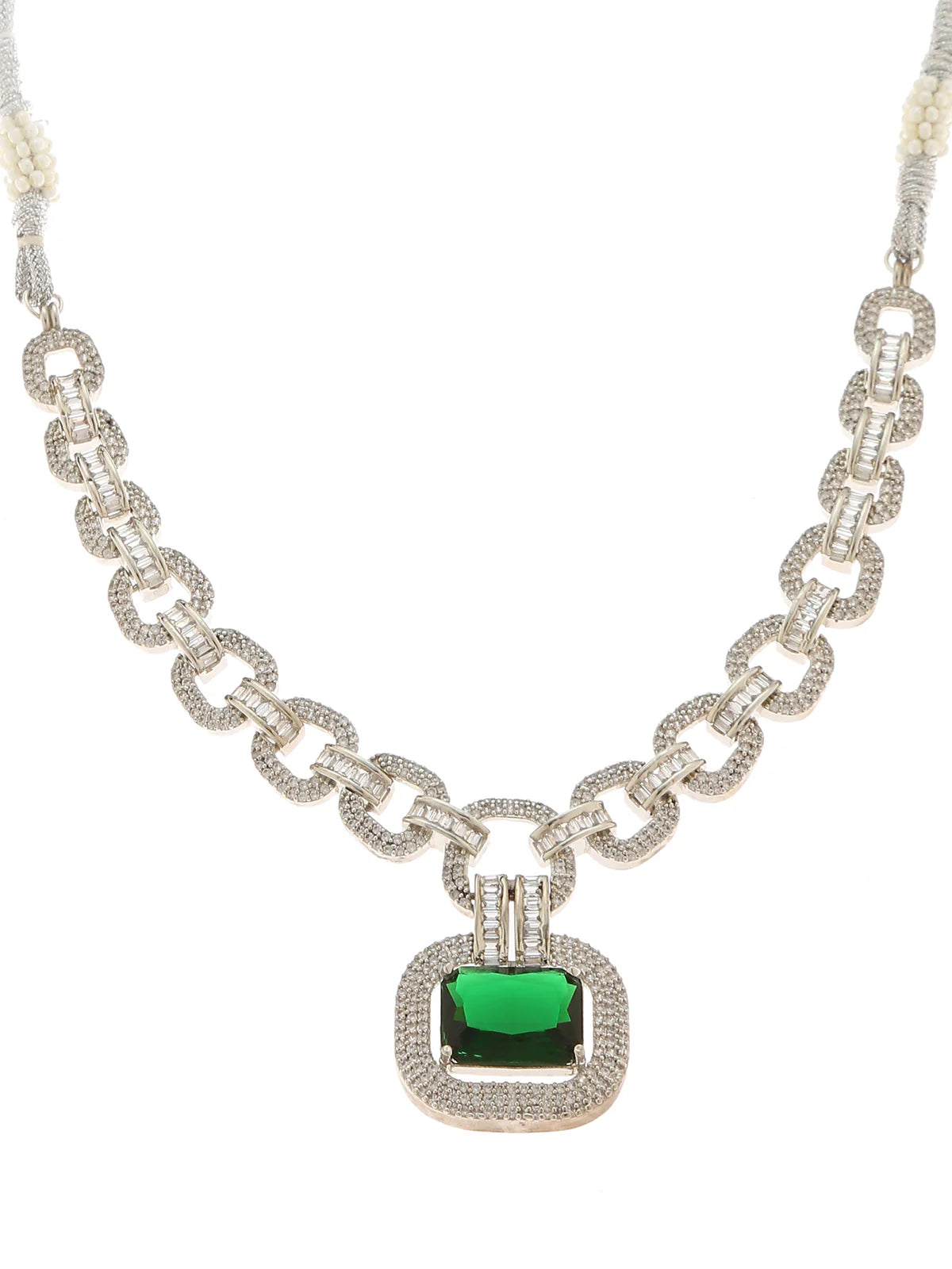 Emerald necklace in a refined style showcasing a chain made of sparkling gems from a necklace earring set shown against a white background