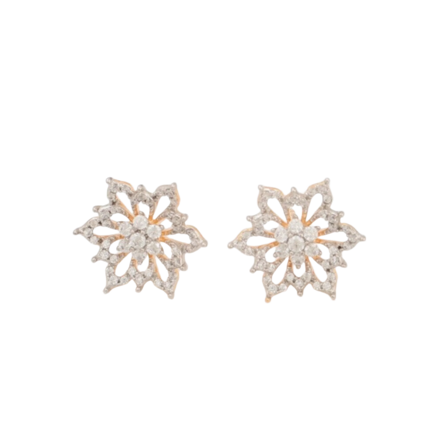 Pair of star-shaped earrings with clear stones on a white background