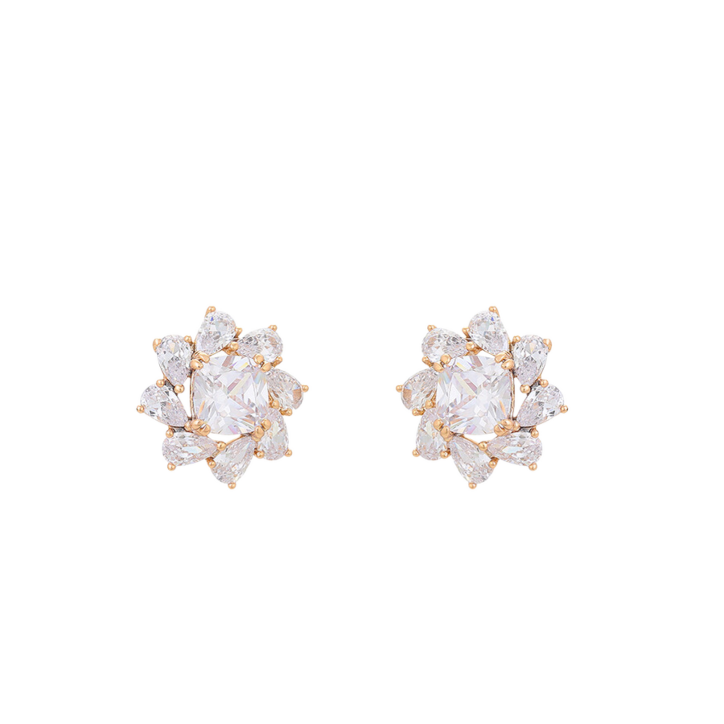 Pair of gold star earrings on a white background