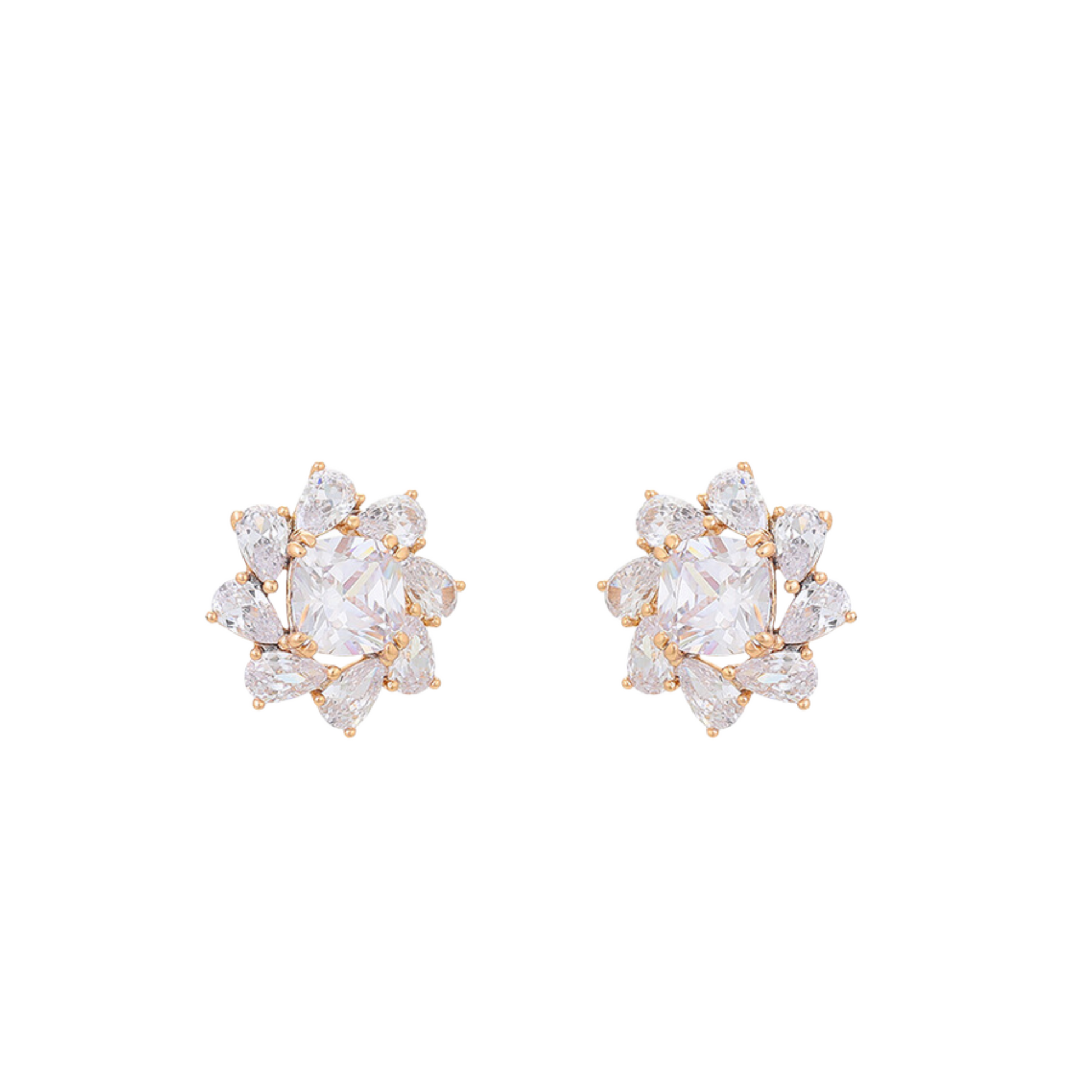Pair of gold star earrings on a white background