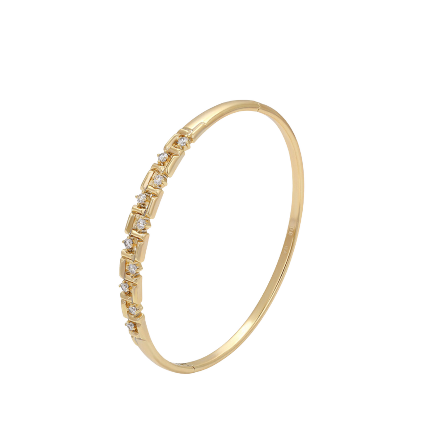 Gold bracelet with sparkling zirconia on a white background