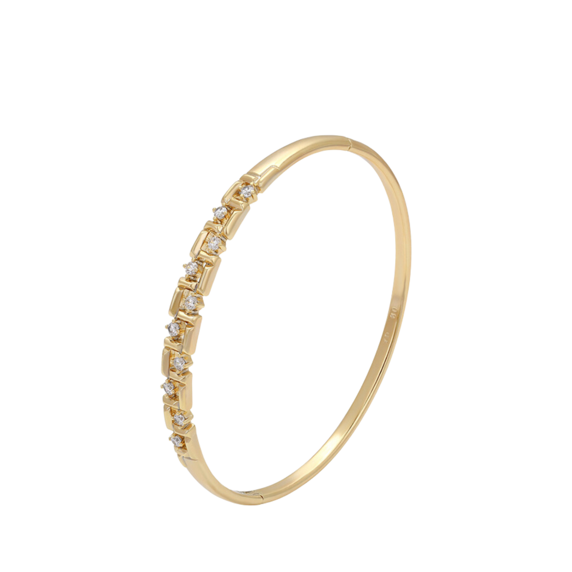 Gold bracelet with sparkling zirconia on a white background
