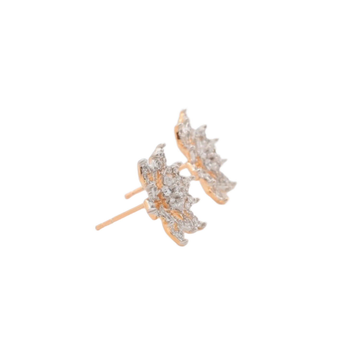 Pair of gold earrings with zirconia stones  on a white background