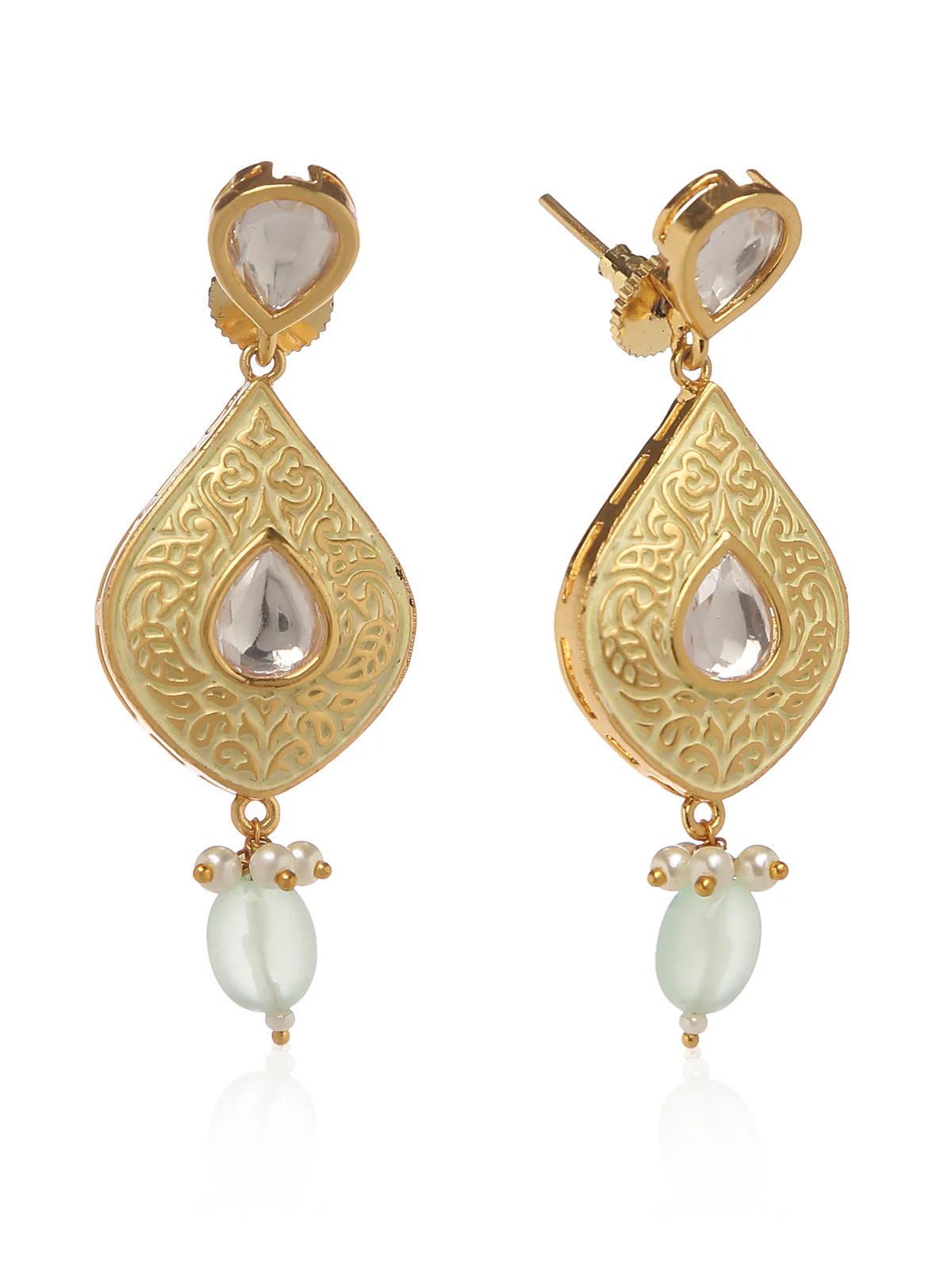 Iranian style earrings in gold with zirconia stones.