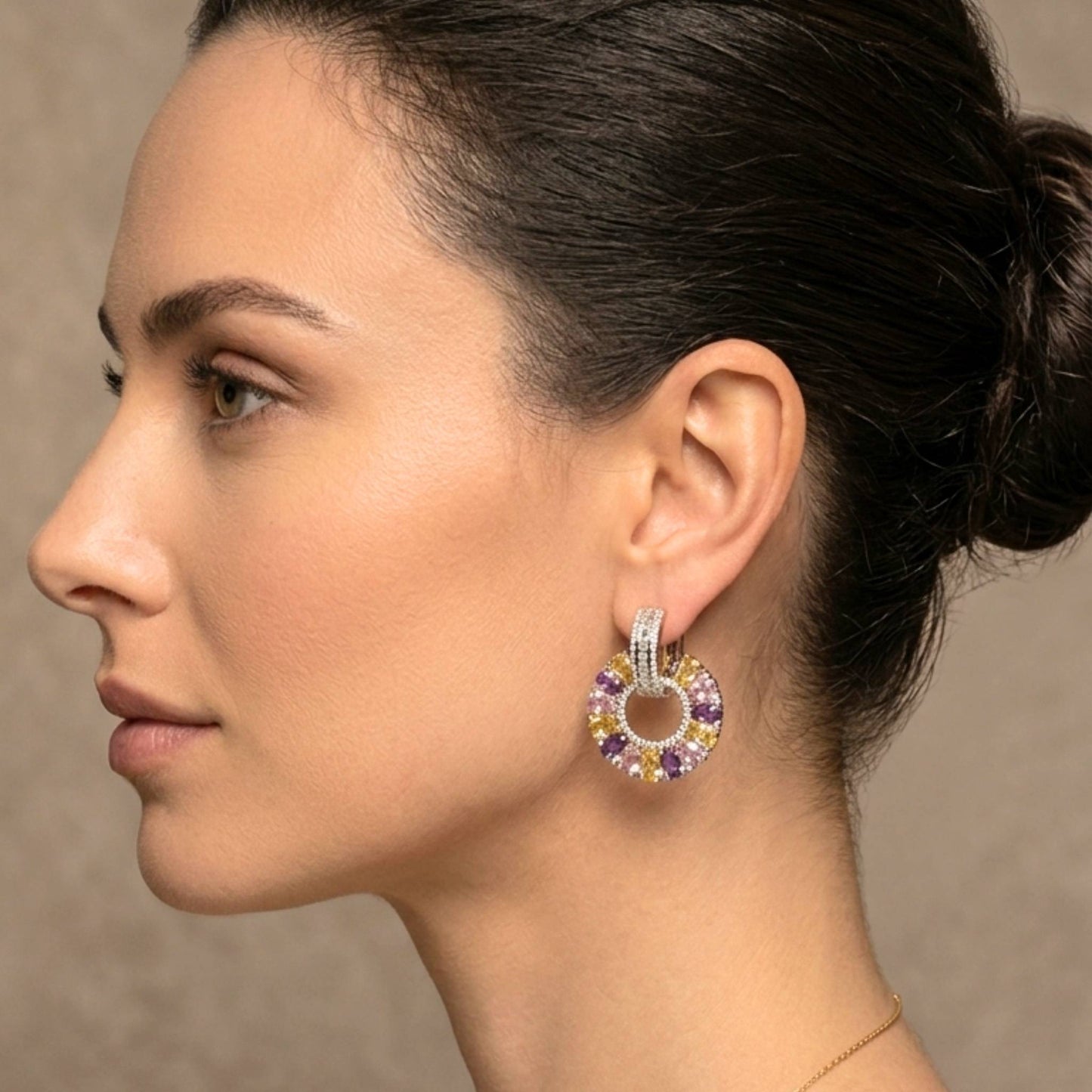 WHITE GOLD MULTICOLOUR HOOP EARRINGS