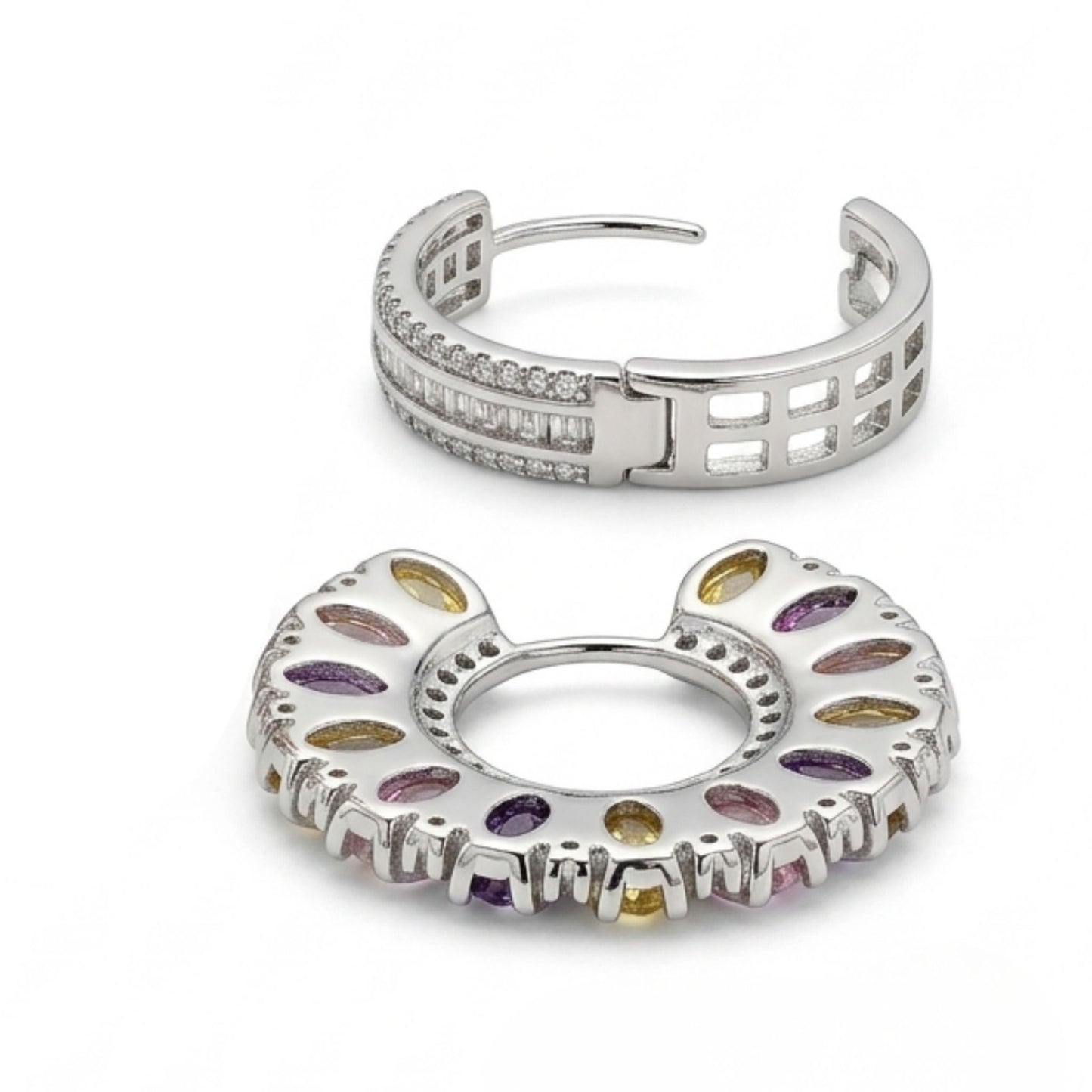 WHITE GOLD MULTICOLOUR HOOP EARRINGS