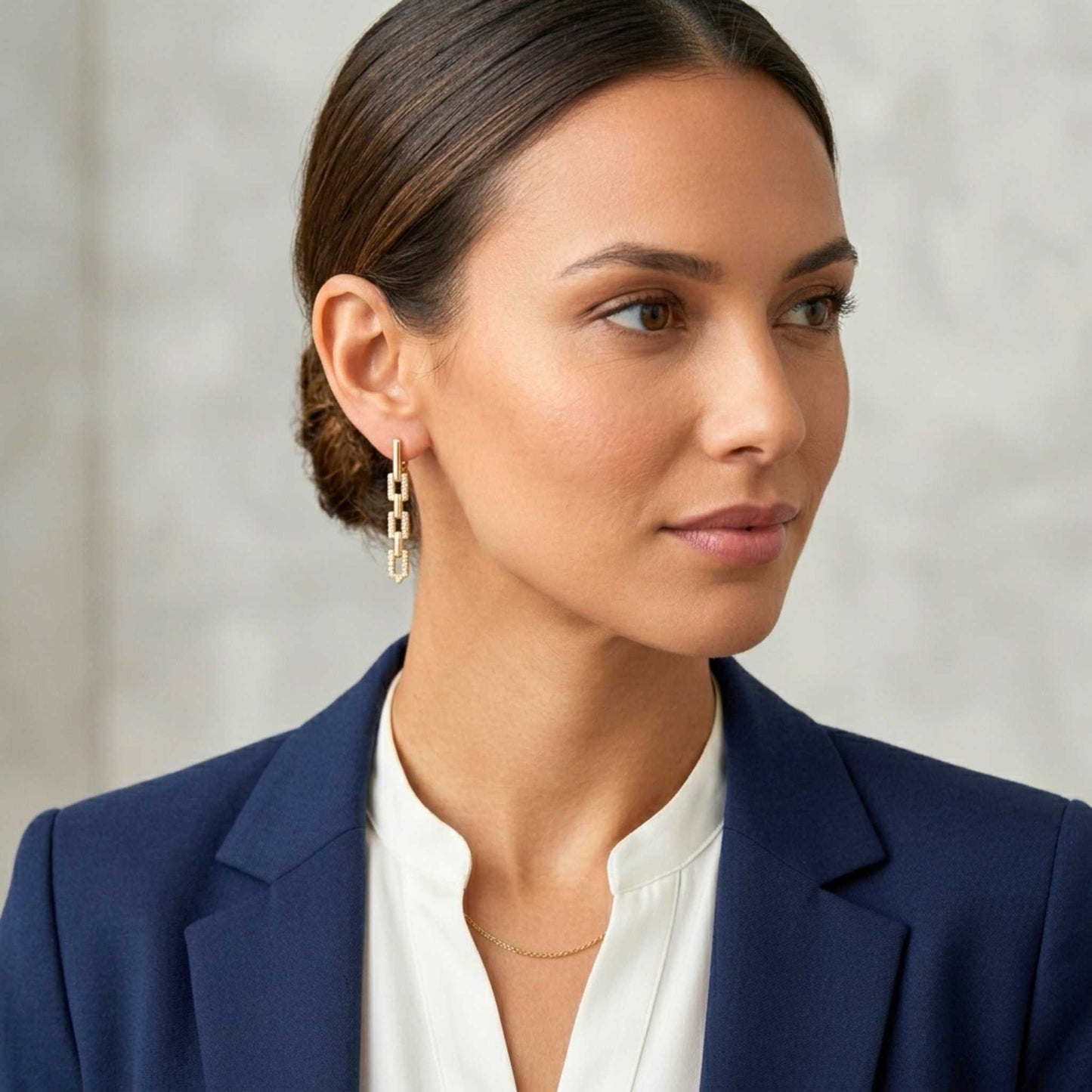 GOLD PLATED CUBIC ZIRCONIA LINK DROP EARRINGS – ELEGANT PAVÉ CHAIN STATEMENT EARRINGS