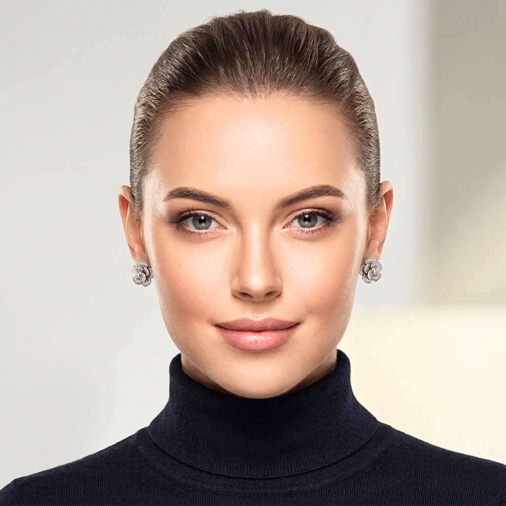 WHITE GOLD PETAL STUD EARRINGS