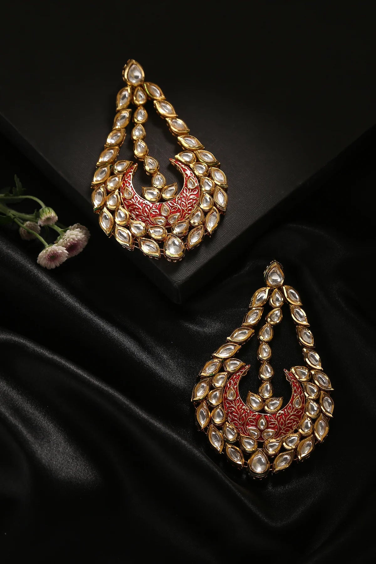 RED CRESCENT IRANIAN STYLE DROP EARRINGS