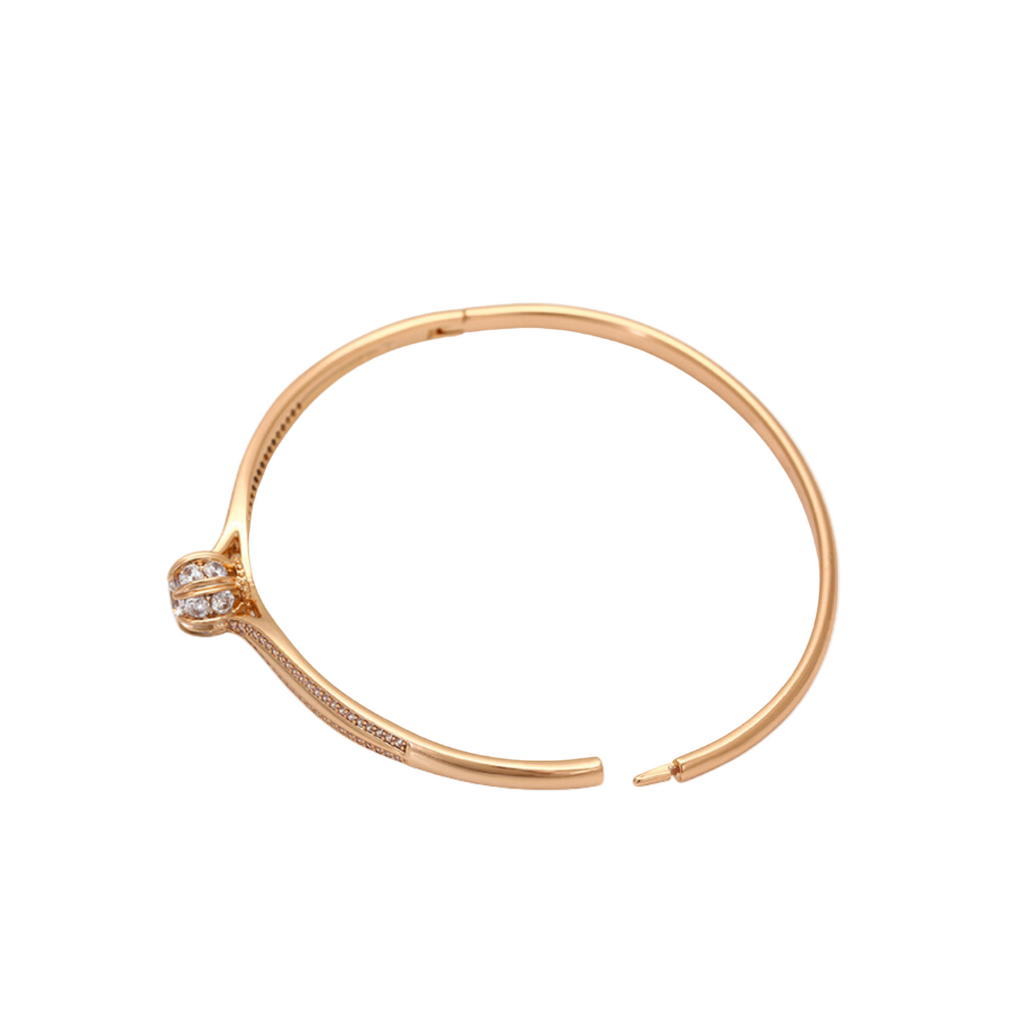 Rose gold bracelet for women with gemstones on a white background