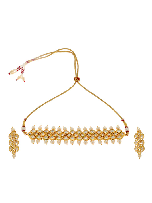 Choker pearl necklace set against a white background