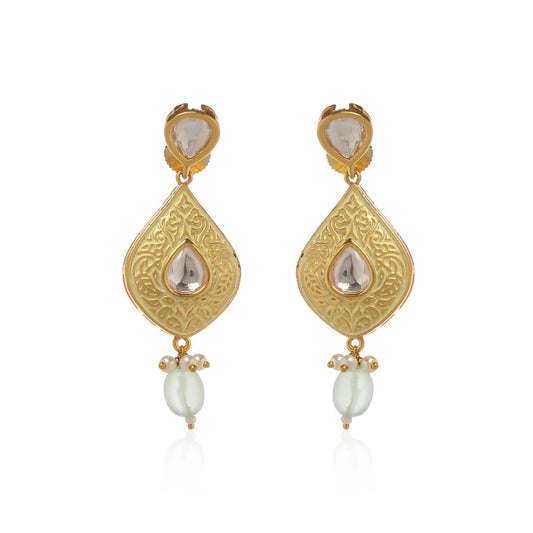 A pair of gold Persian style drop earrings with pearls