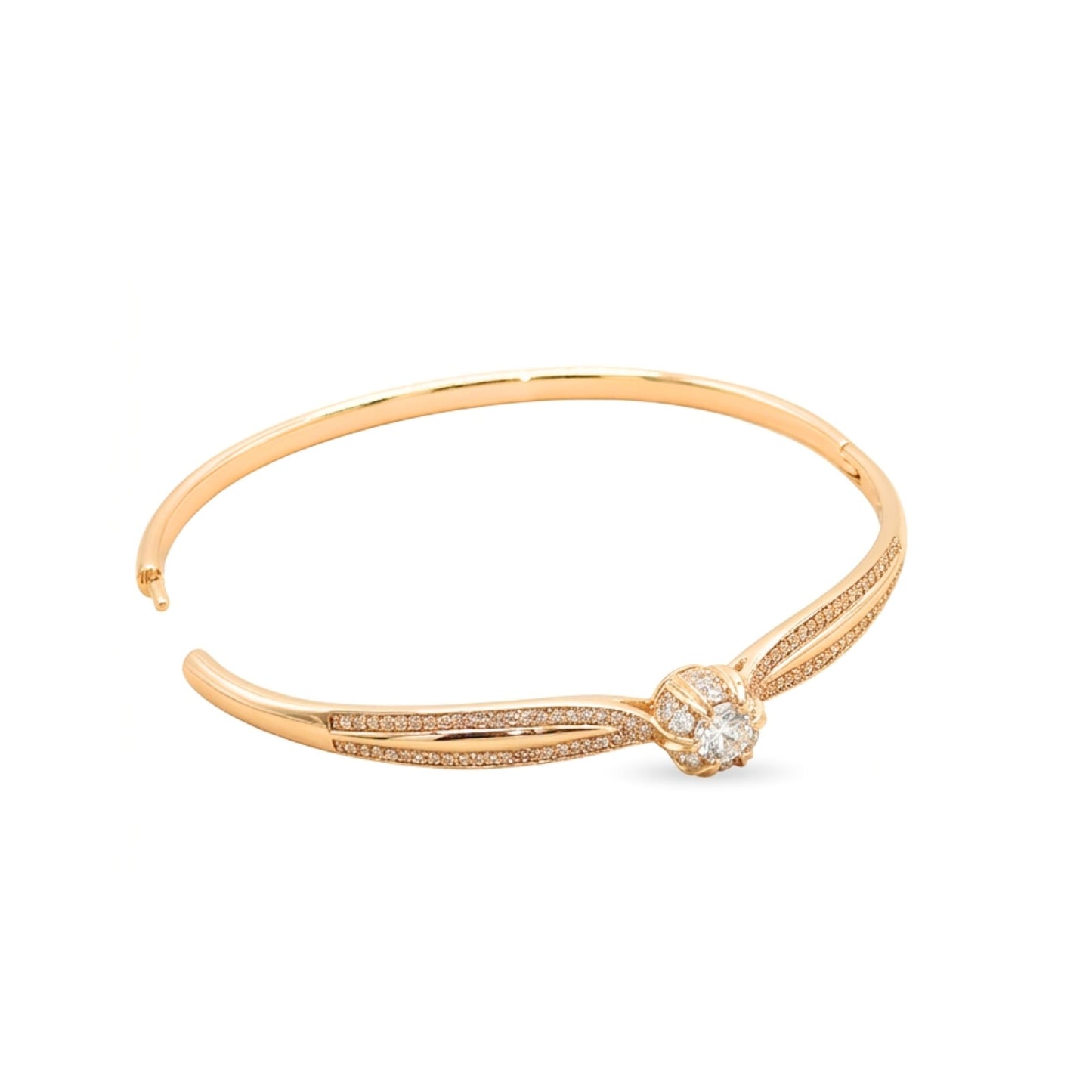 Rose gold bracelet with a diamond a central cubic zirconia cluster and pavé accents from Jewellery 4 Elegance.