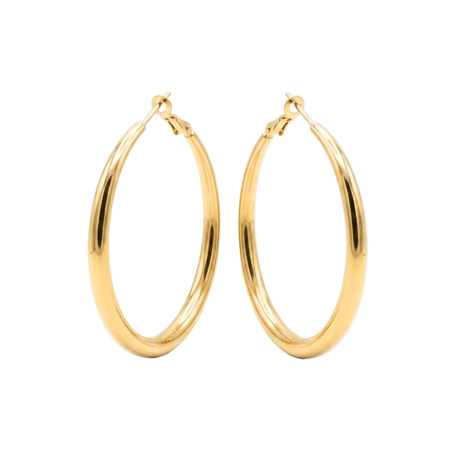Gold hoop earrings on a white background