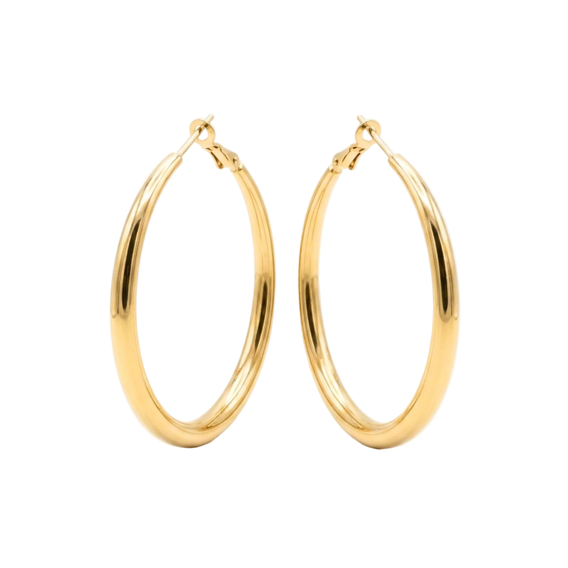 Gold hoop earrings on a white background