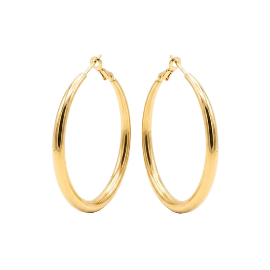 Gold hoop earrings on a white background