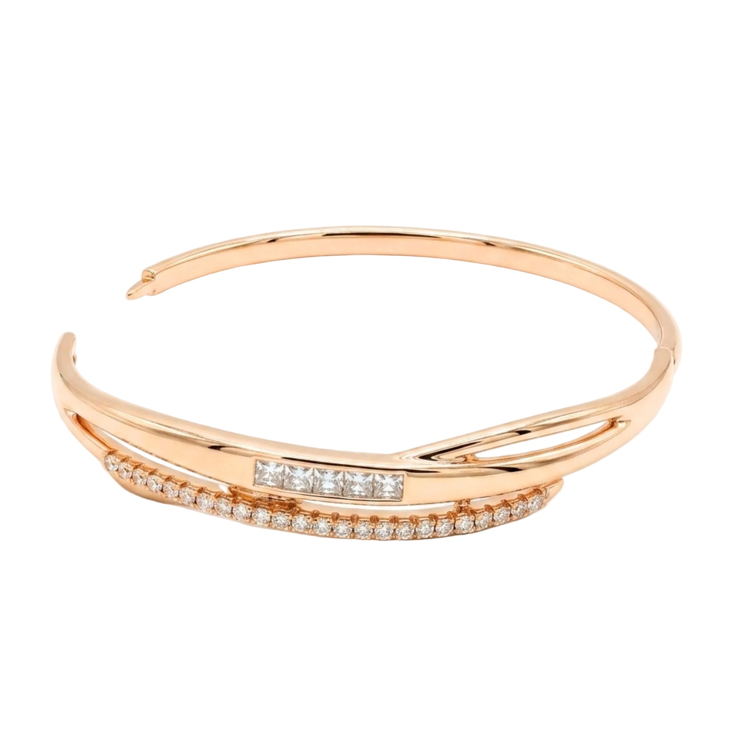 Rose gold bangle bracelet with diamond accents from the Jewellery 4 Elegance set against a white background.