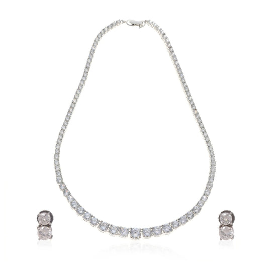 White gold plated graduated necklace with brilliant round cubic zirconia stones and matching stud earrings for elegant everyday and occasion wear in the  Jewellery 4 Elegance collection.
