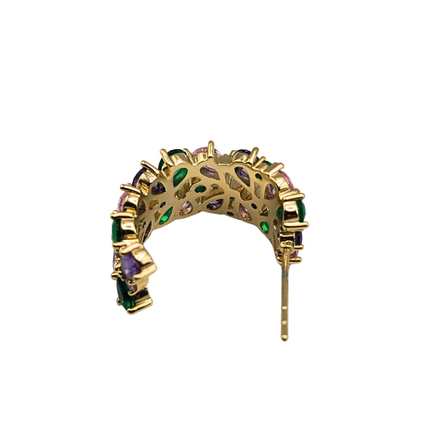 The back of a multi-coloured stud earring from the Jewellery 4 Elegance collection set against a white background.