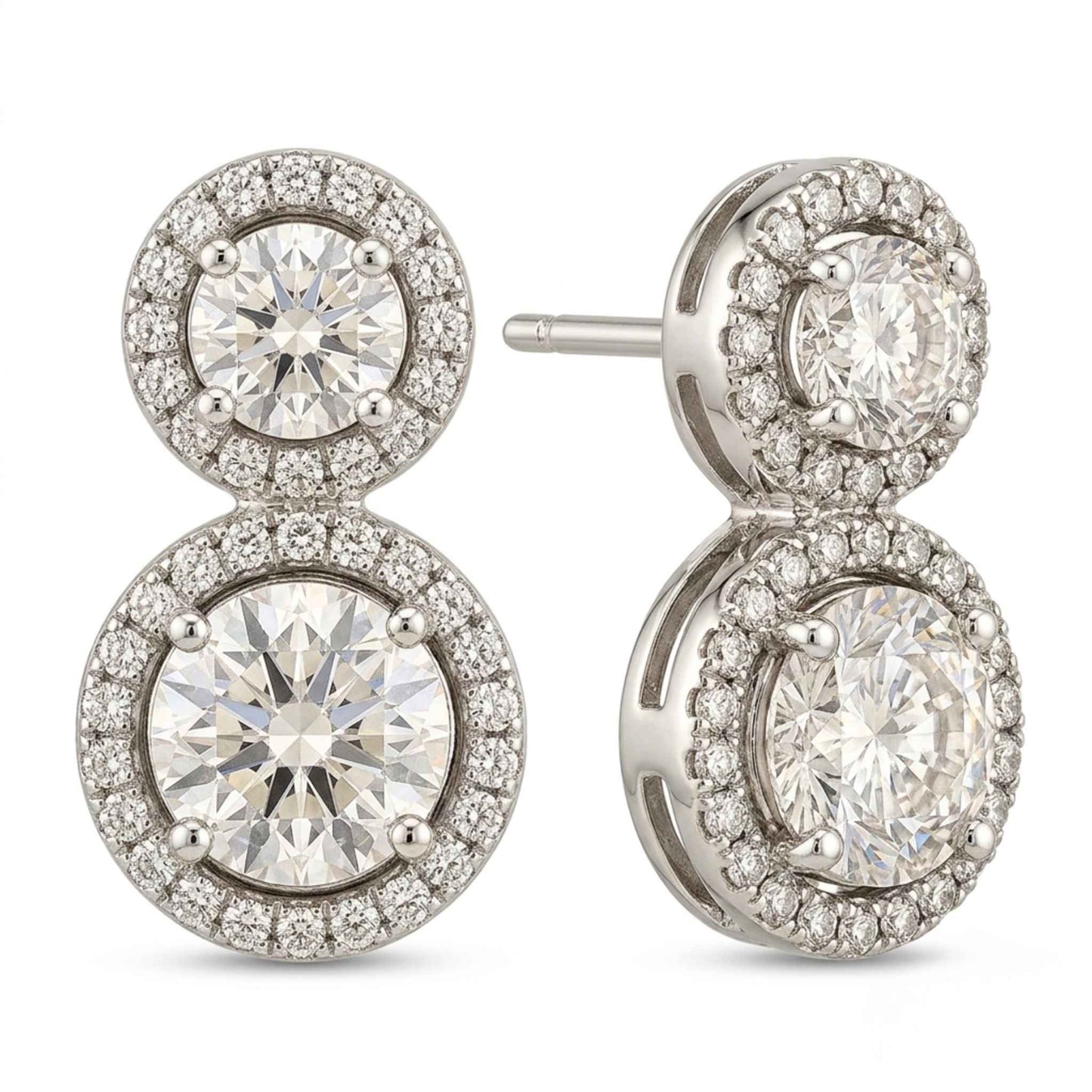 White gold plated halo cubic zirconia stud earrings from a Jewellery 4 Elegance necklace set featuring round halo settings for elegant everyday and occasion wear.